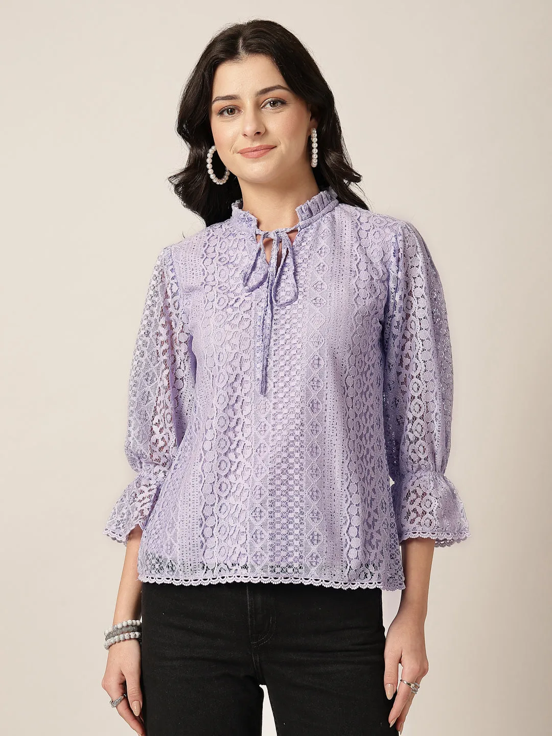Style Quotient Women Lavender Lace Top