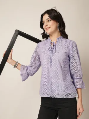 Style Quotient Women Lavender Lace Top
