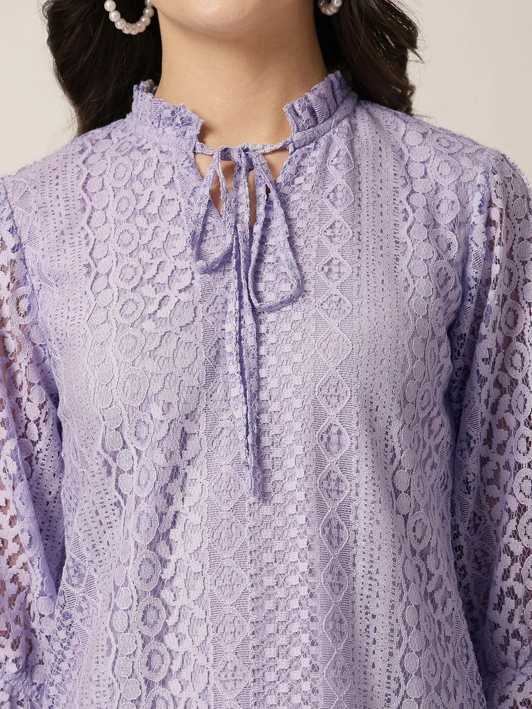 Style Quotient Women Lavender Lace Top