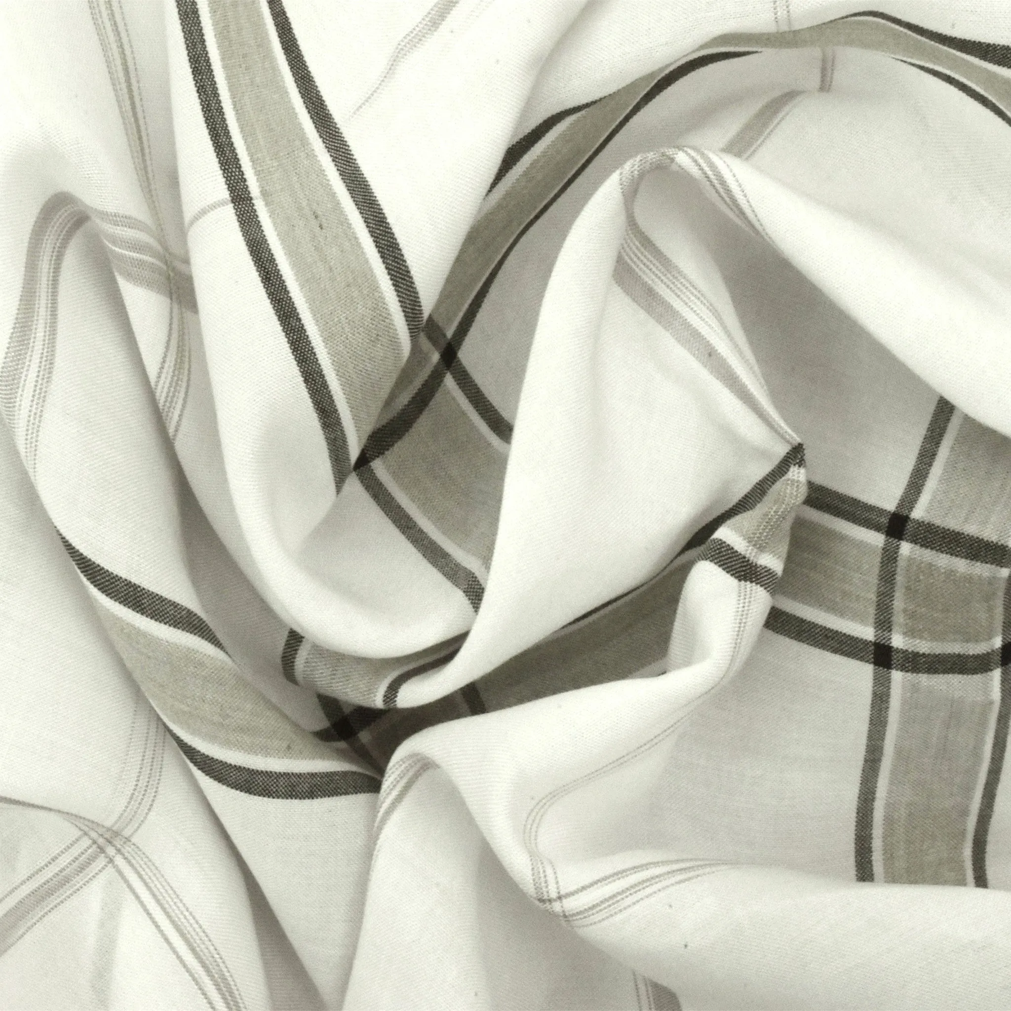 Taupe Beige-Multi Cotton Abstract Plaid Woven Voile Fabric