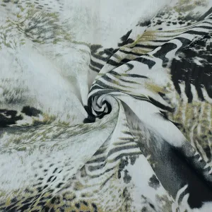 Taupe-Black Multi Animal Printed Poly Chiffon Woven Fabric