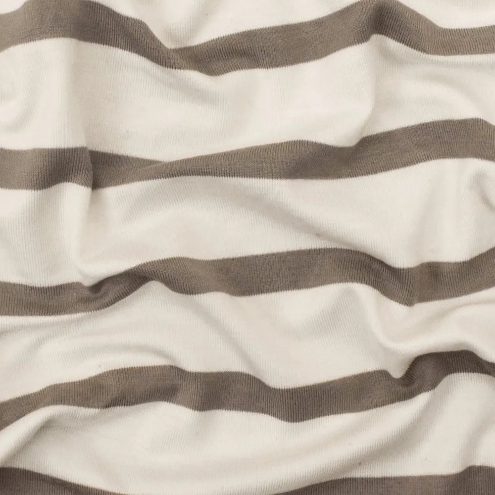 Taupe-Ivory Stripe Stretch Spandex Rayon Modal Jersey Knit Fabric