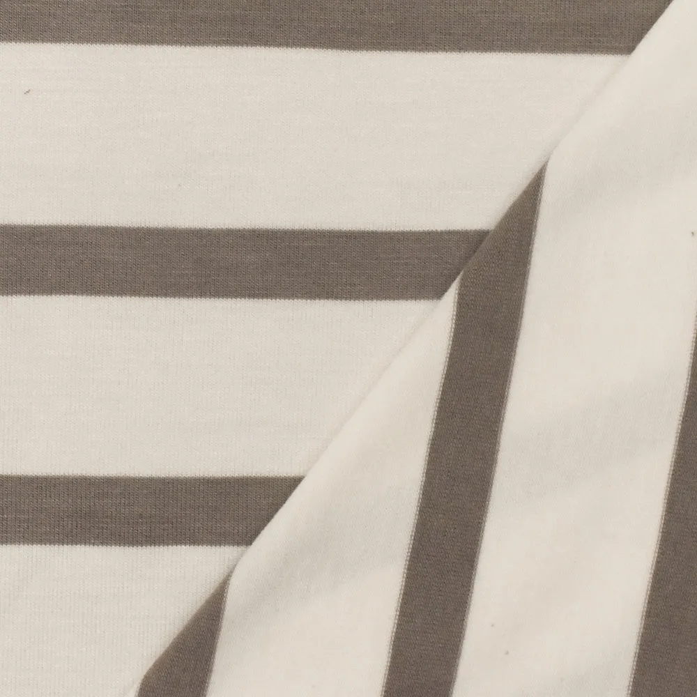 Taupe-Ivory Stripe Stretch Spandex Rayon Modal Jersey Knit Fabric