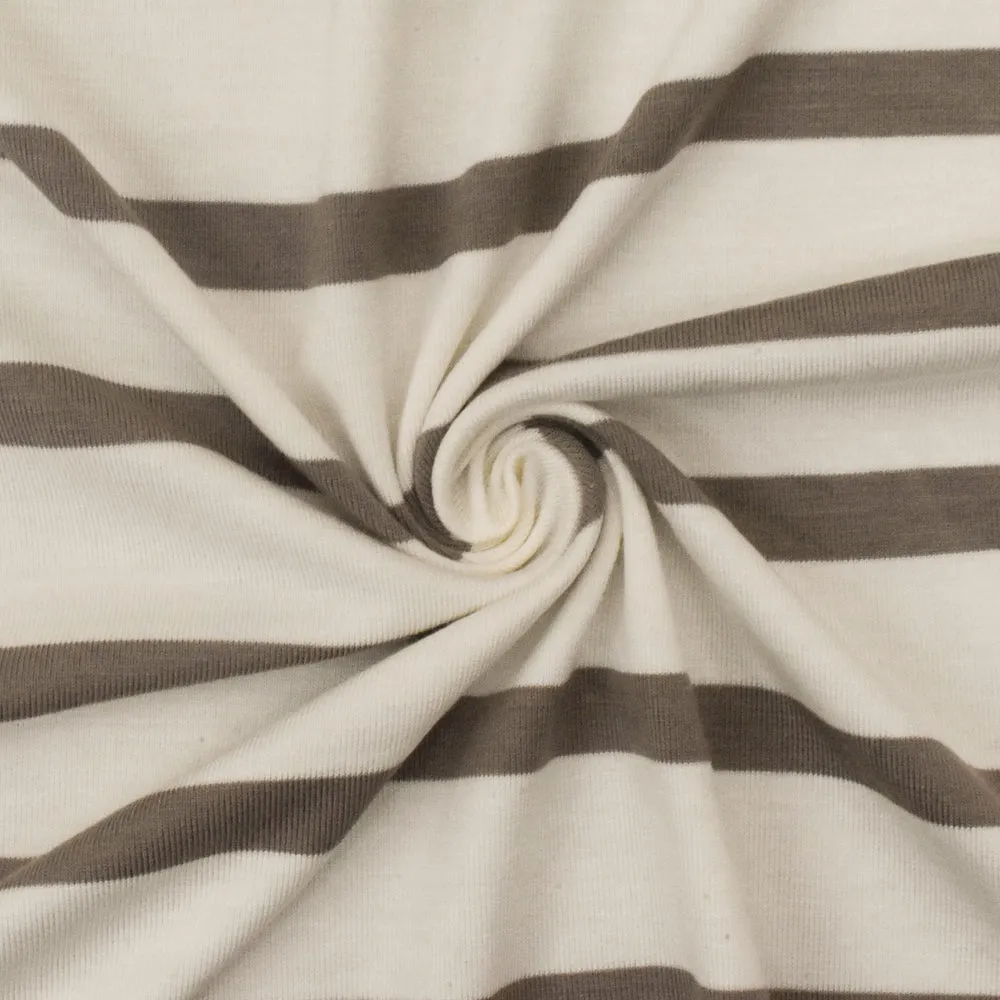 Taupe-Ivory Stripe Stretch Spandex Rayon Modal Jersey Knit Fabric