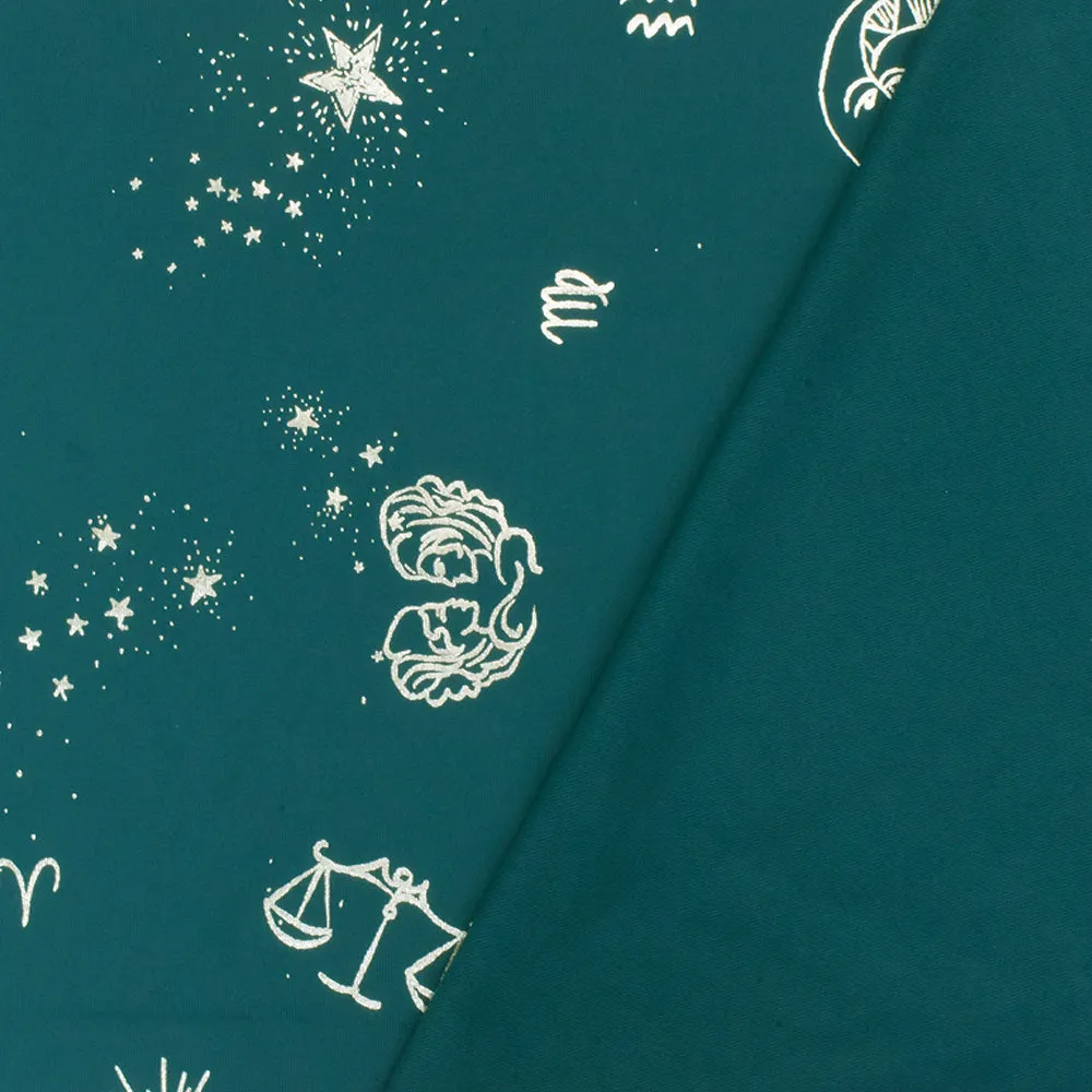 Teal-Silver Famous Maker Zodiac Print Stretch Tricot Swimwear Knit Fabric