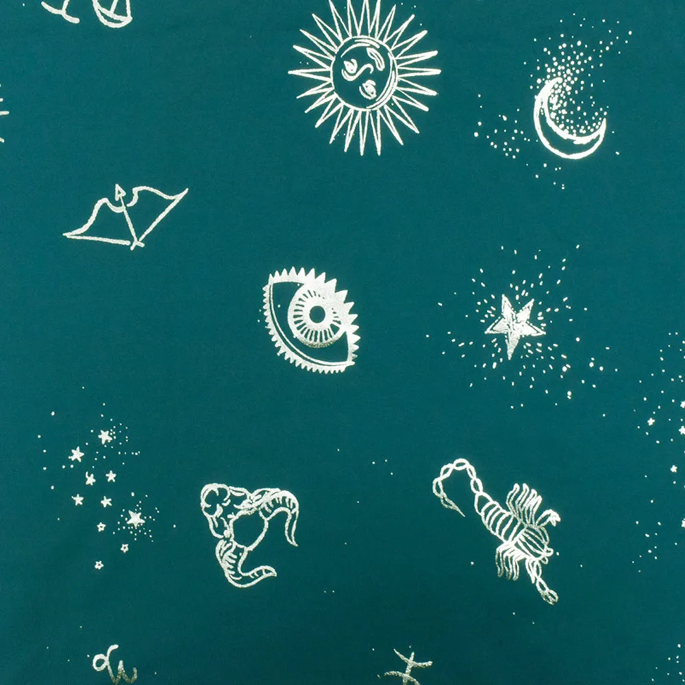 Teal-Silver Famous Maker Zodiac Print Stretch Tricot Swimwear Knit Fabric