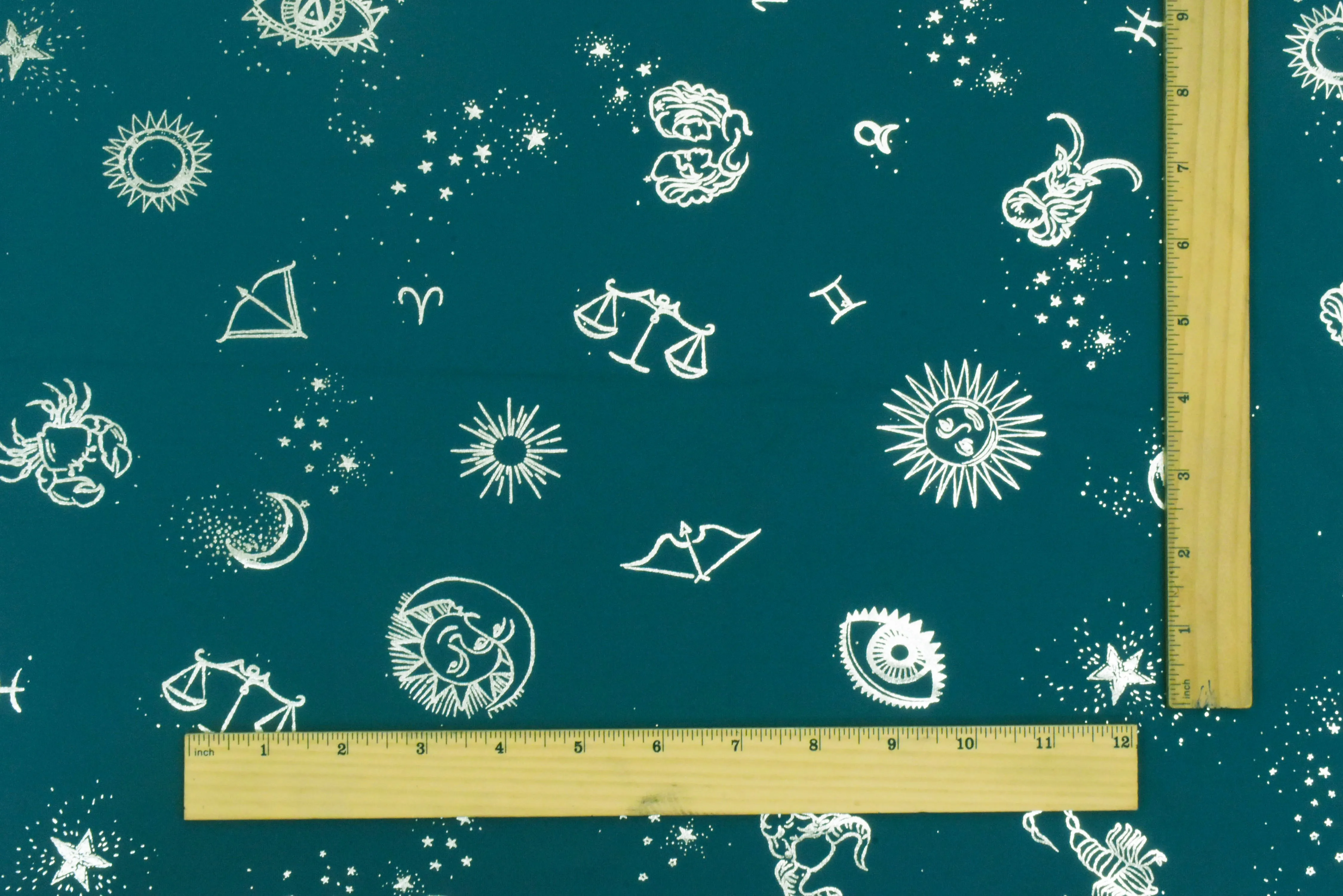 Teal-Silver Famous Maker Zodiac Print Stretch Tricot Swimwear Knit Fabric