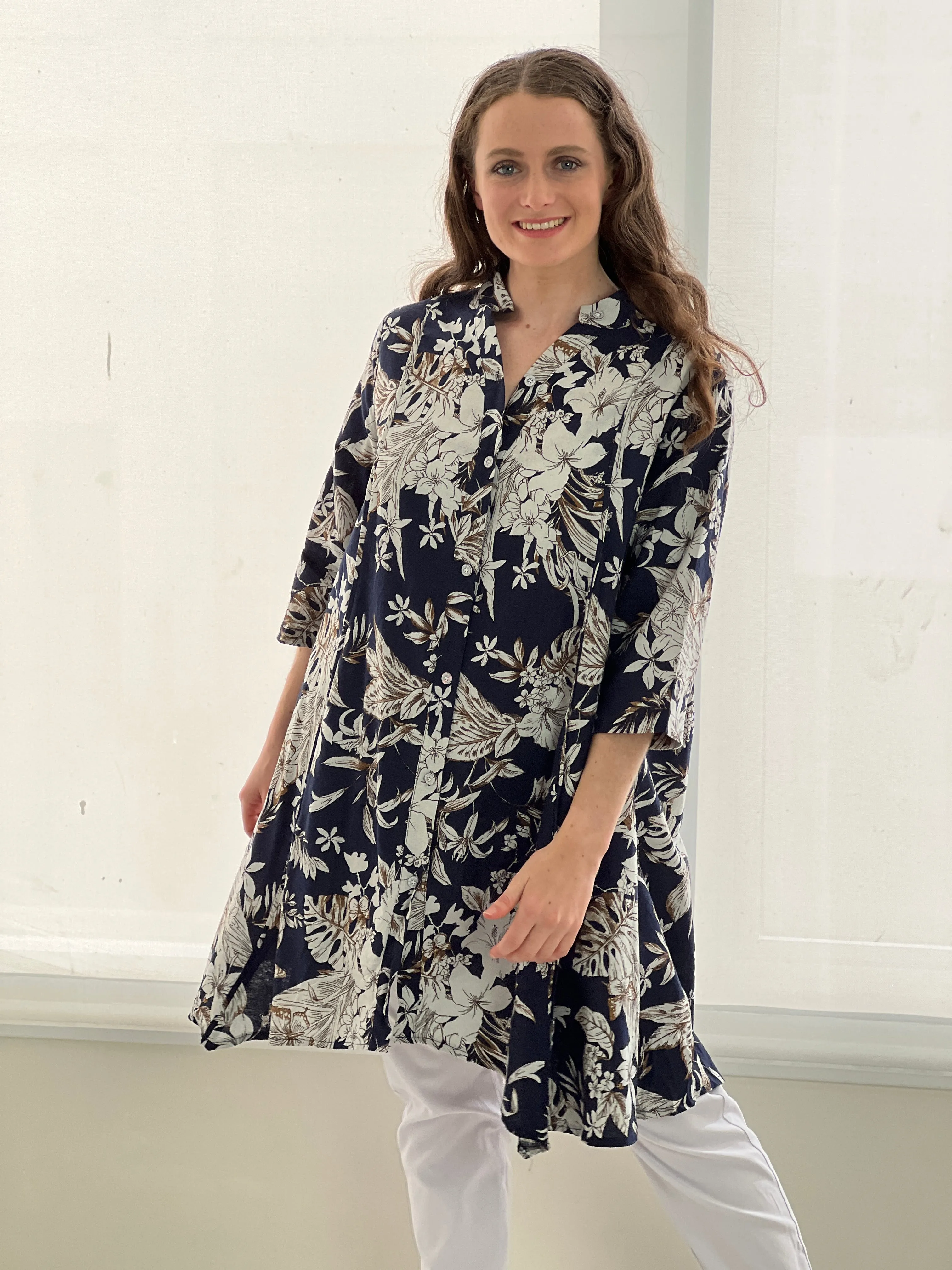 Tulum Floral Linen Shirt Dress