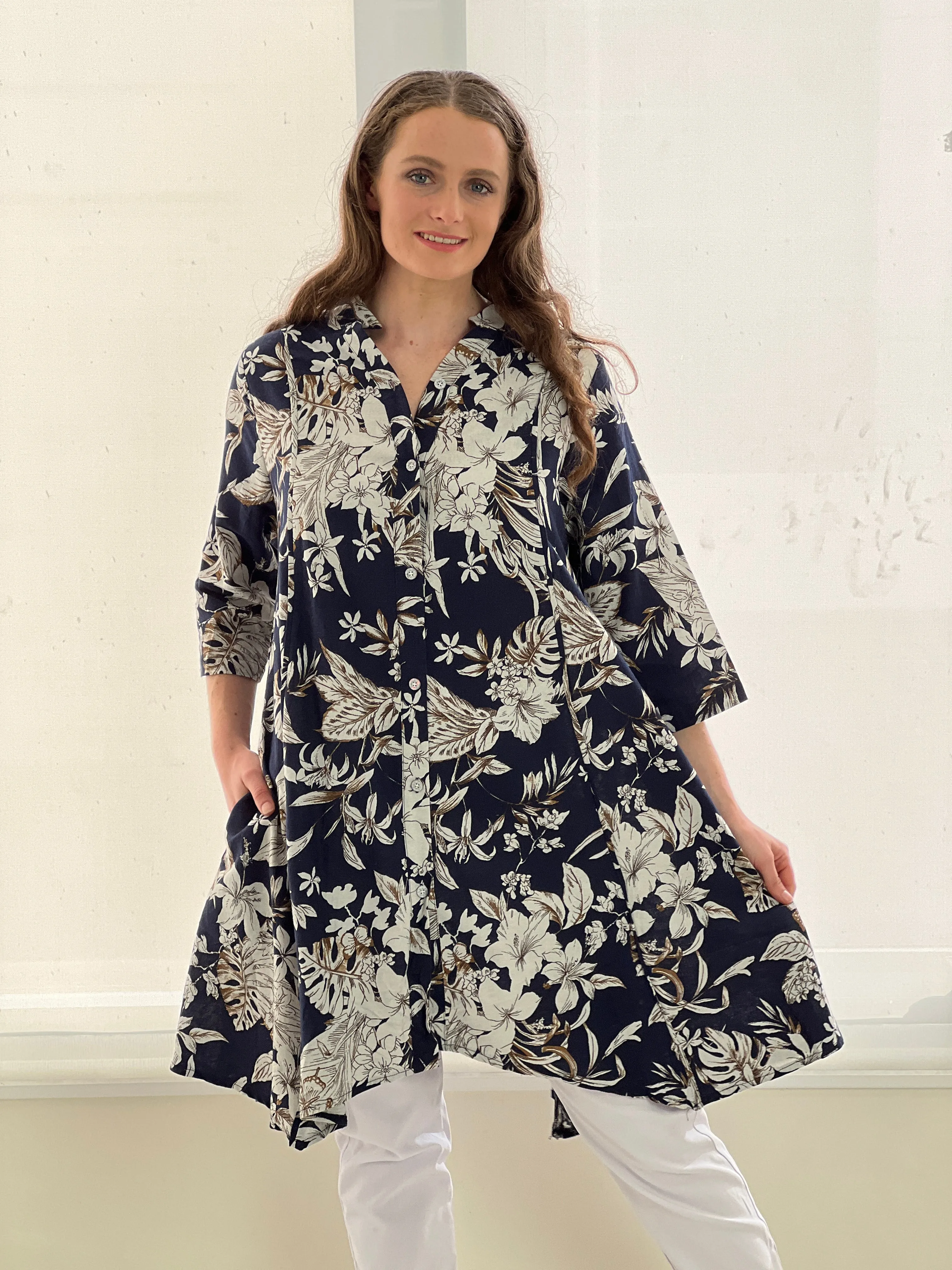 Tulum Floral Linen Shirt Dress