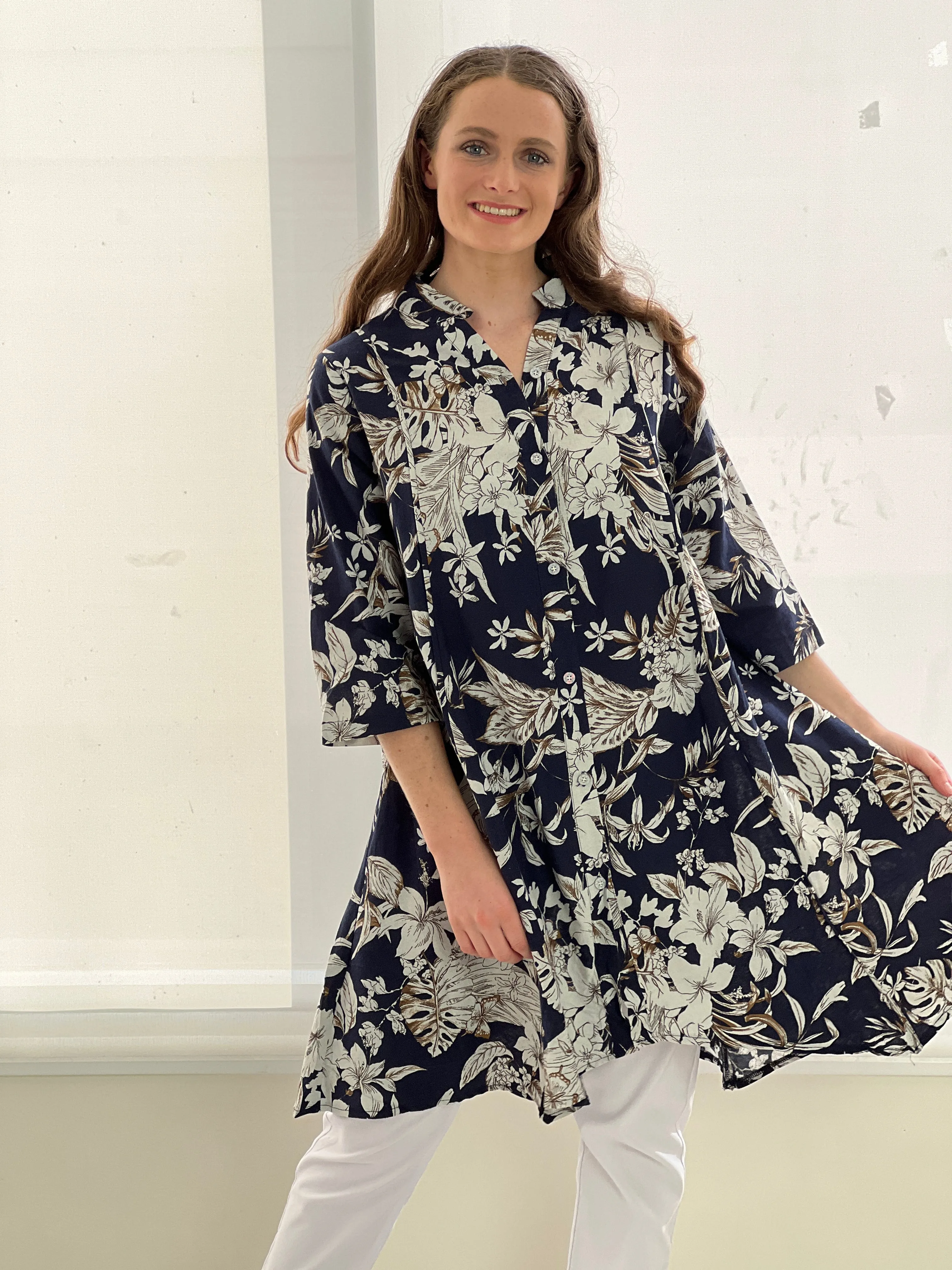 Tulum Floral Linen Shirt Dress