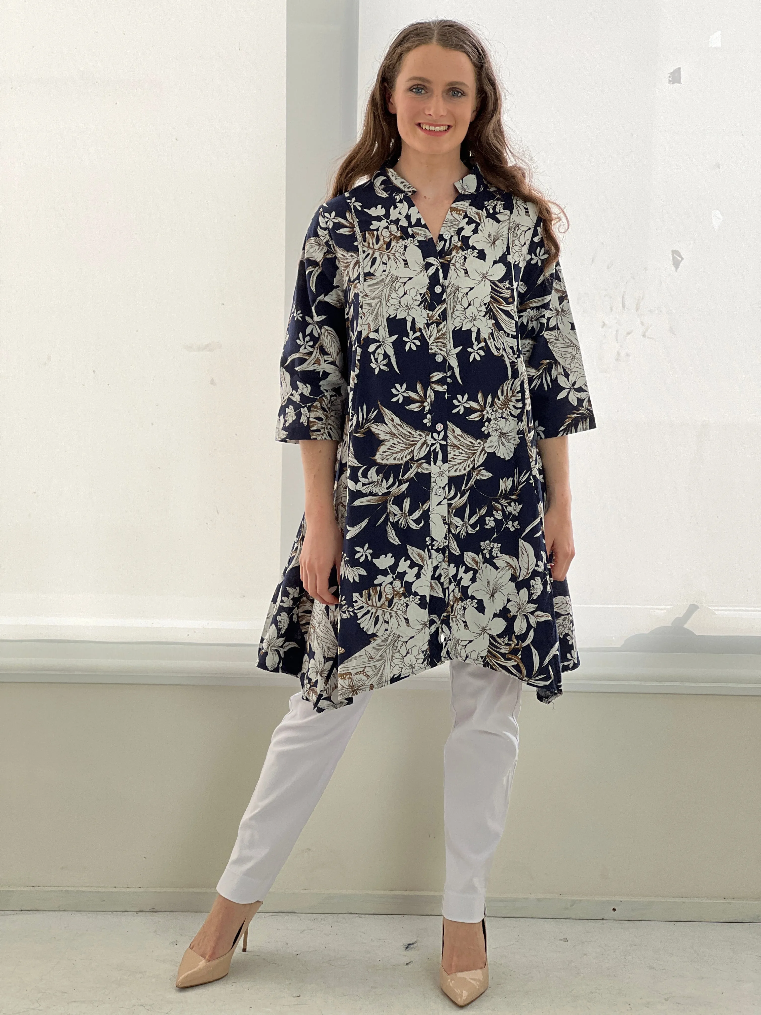 Tulum Floral Linen Shirt Dress