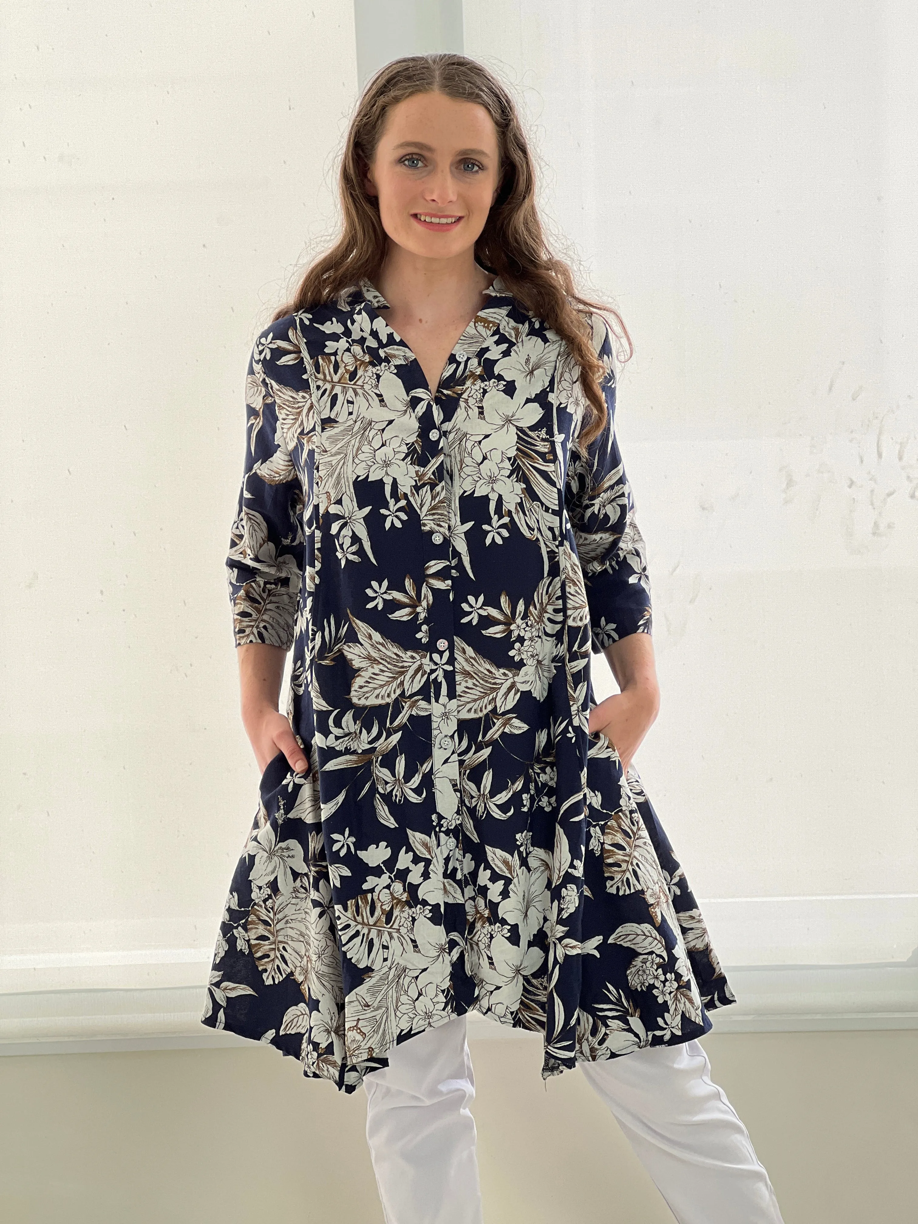 Tulum Floral Linen Shirt Dress