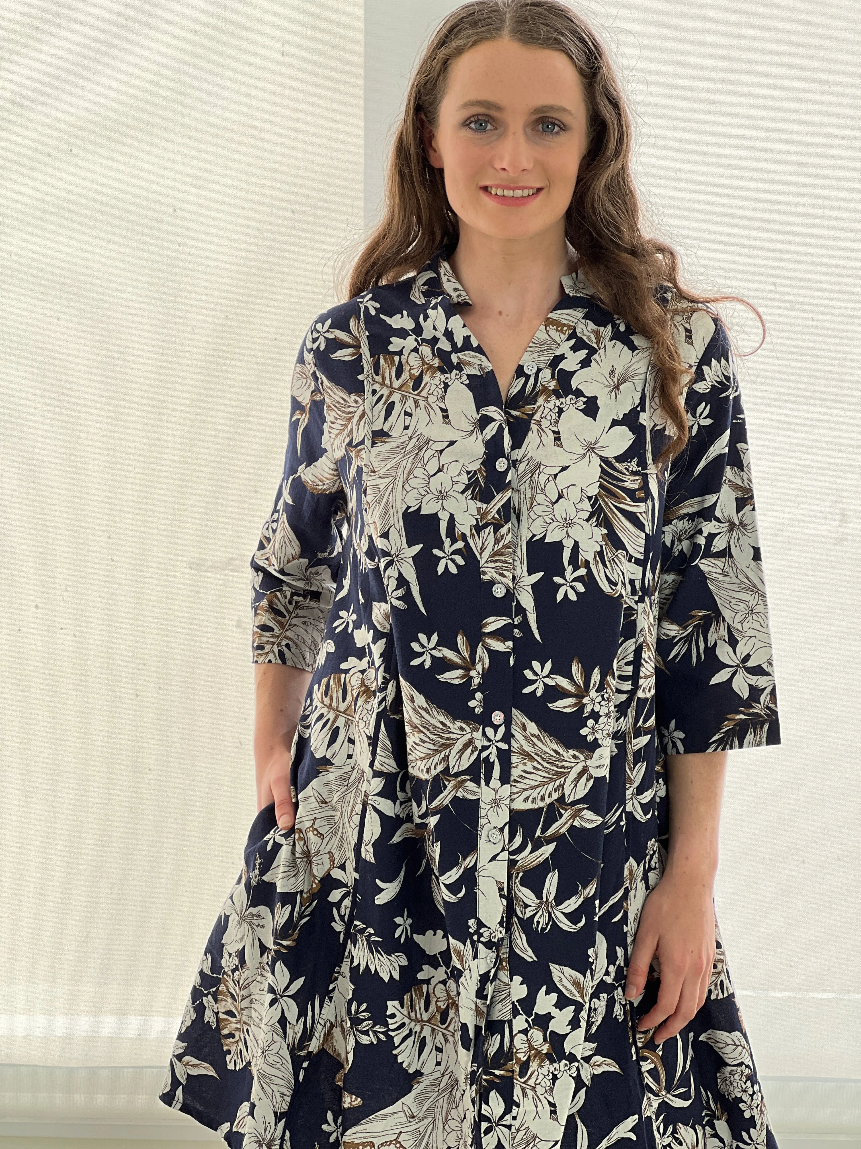 Tulum Floral Linen Shirt Dress