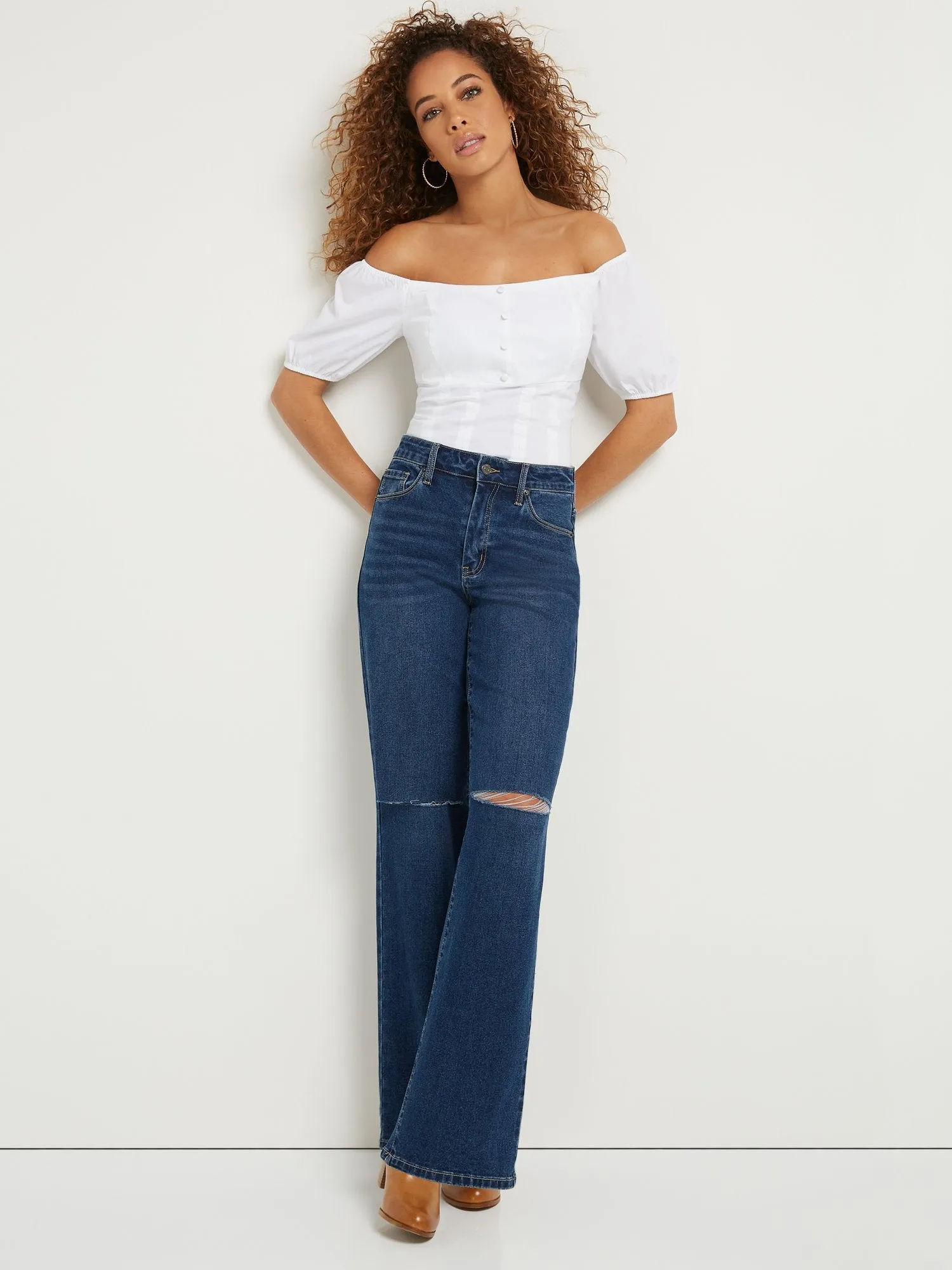 Ultra High-Waisted Wide-Leg Jeans - Dark Wash