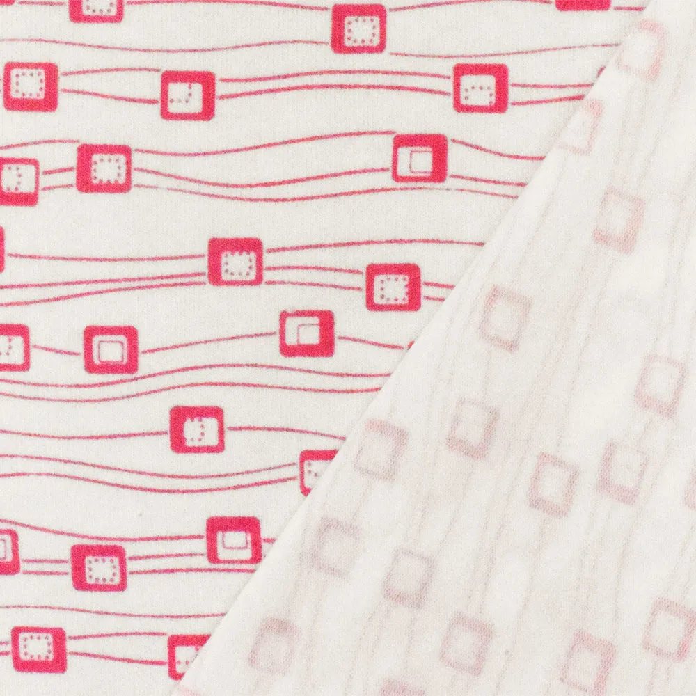 White-Pink Abstract Printed Stretch Cotton Jersey Knit Fabric