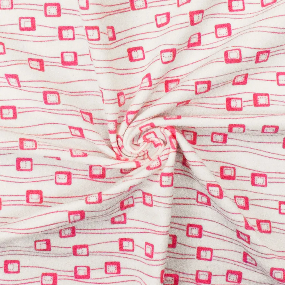 White-Pink Abstract Printed Stretch Cotton Jersey Knit Fabric