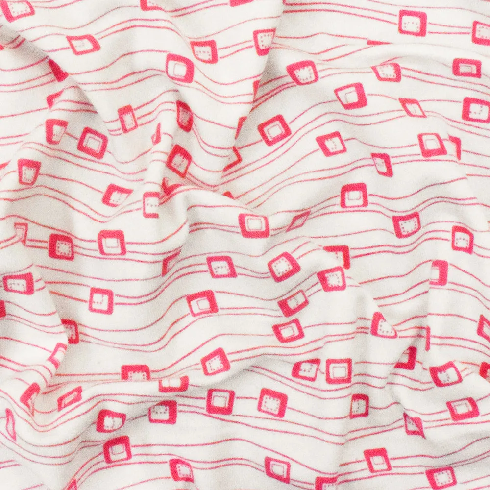 White-Pink Abstract Printed Stretch Cotton Jersey Knit Fabric