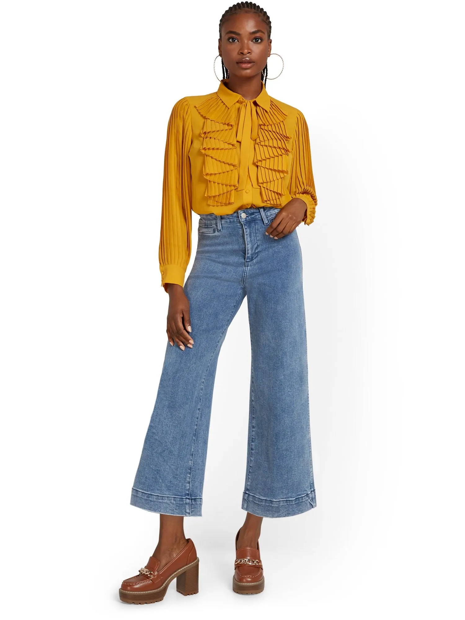 Wide-Leg Capri Jeans - Medium Blue Wash