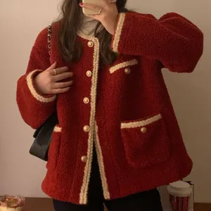 Winter Coat Woven Crew Neck Fur Long Sleeve Winter Top