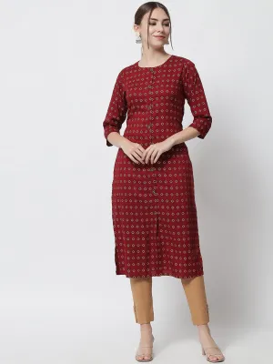 Women Geometric Print Viscose Rayon Straight Kurta  (Maroon)