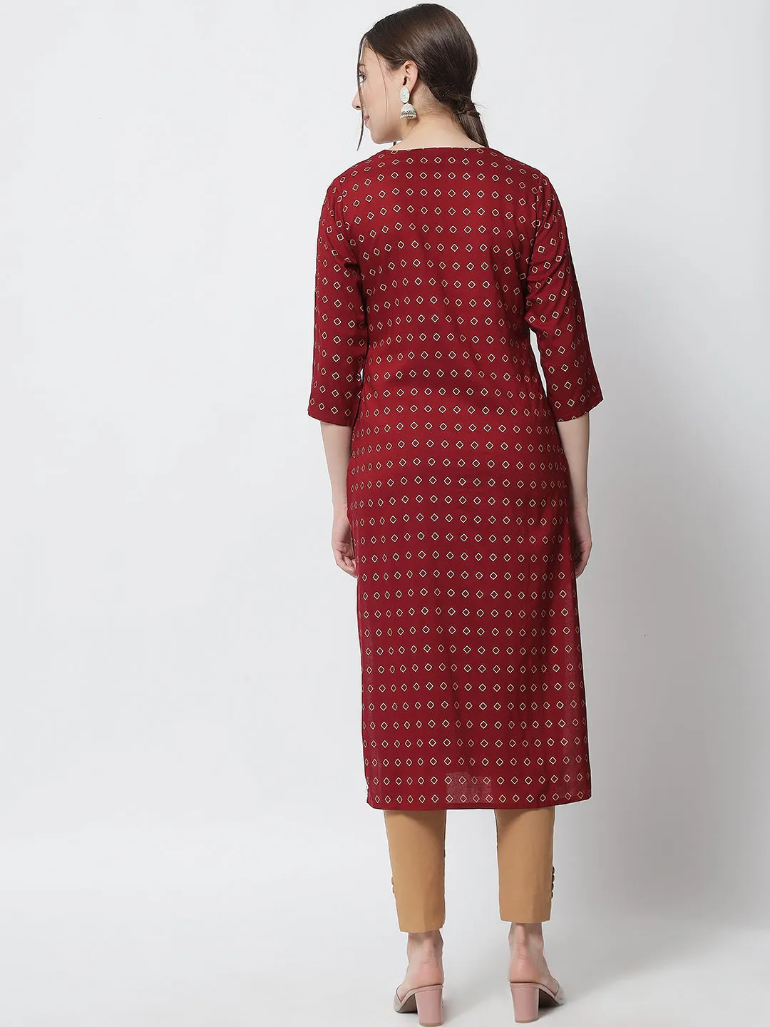 Women Geometric Print Viscose Rayon Straight Kurta  (Maroon)