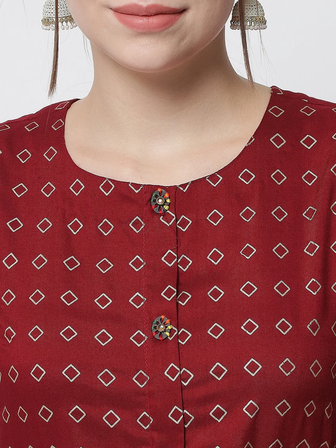 Women Geometric Print Viscose Rayon Straight Kurta  (Maroon)