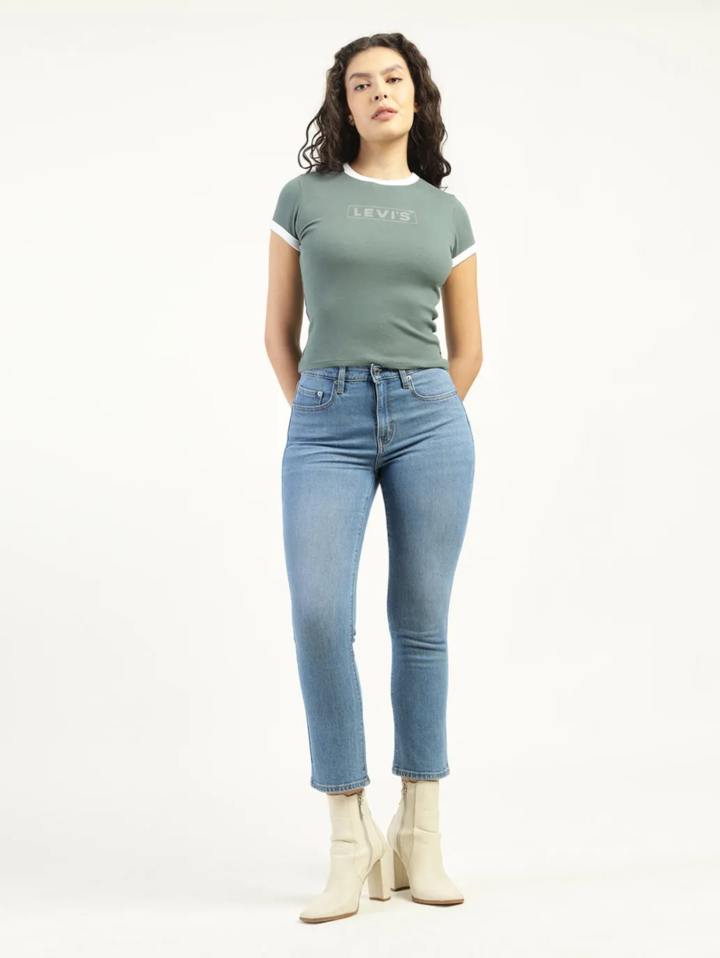Women's High Rise 724 Slim Straight Fit Light Blue Jeans
