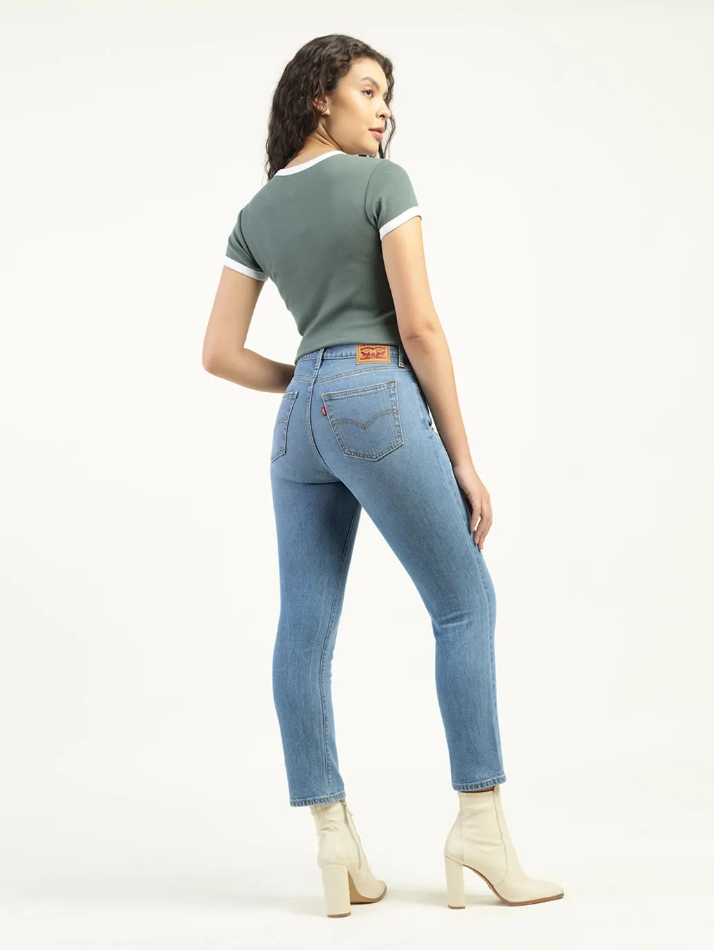 Women's High Rise 724 Slim Straight Fit Light Blue Jeans