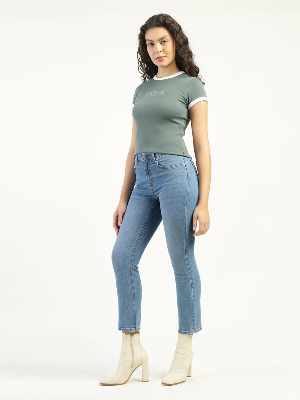 Women's High Rise 724 Slim Straight Fit Light Blue Jeans