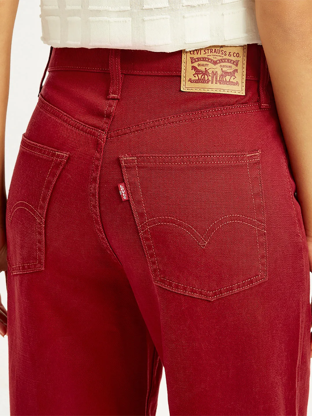 Women's High Rise Ribcage Wide Leg Red Jeans