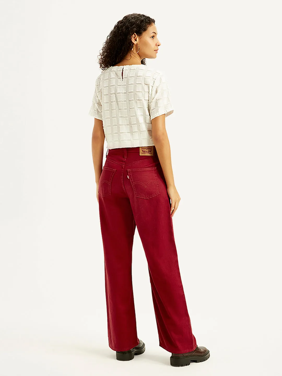 Women's High Rise Ribcage Wide Leg Red Jeans