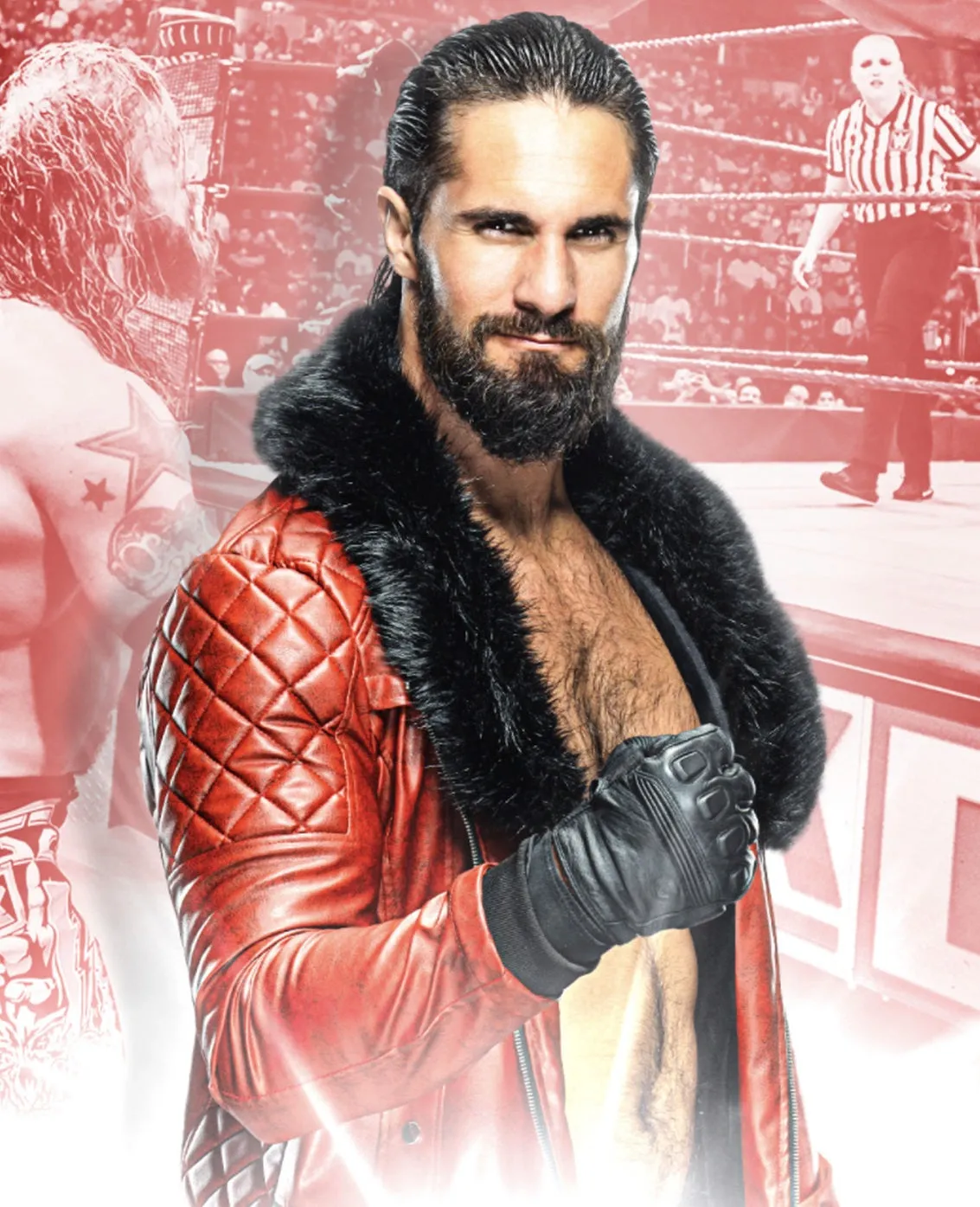 WWE Seth Rollins Shearl Coller Black Leather Jacket
