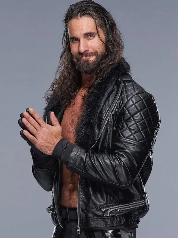 WWE Seth Rollins Shearl Coller Black Leather Jacket